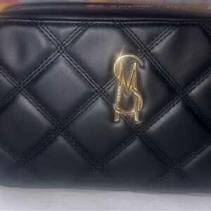 Steve Madden Black Quilted Cosmetic Bag with Gold Logo